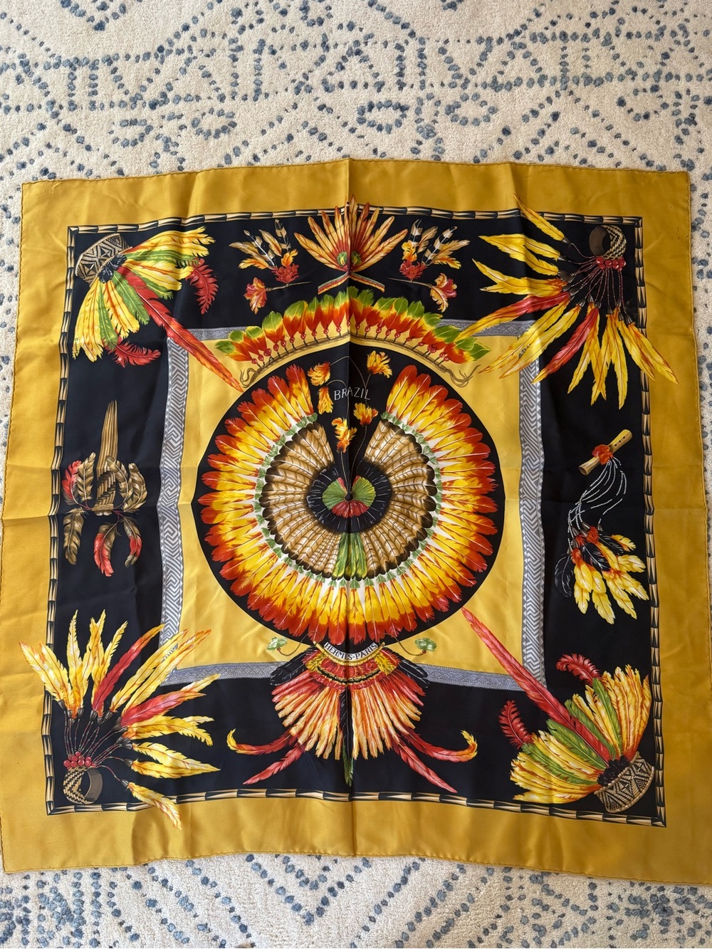Hermès Brazil Silk French Headress Scarf Vintage